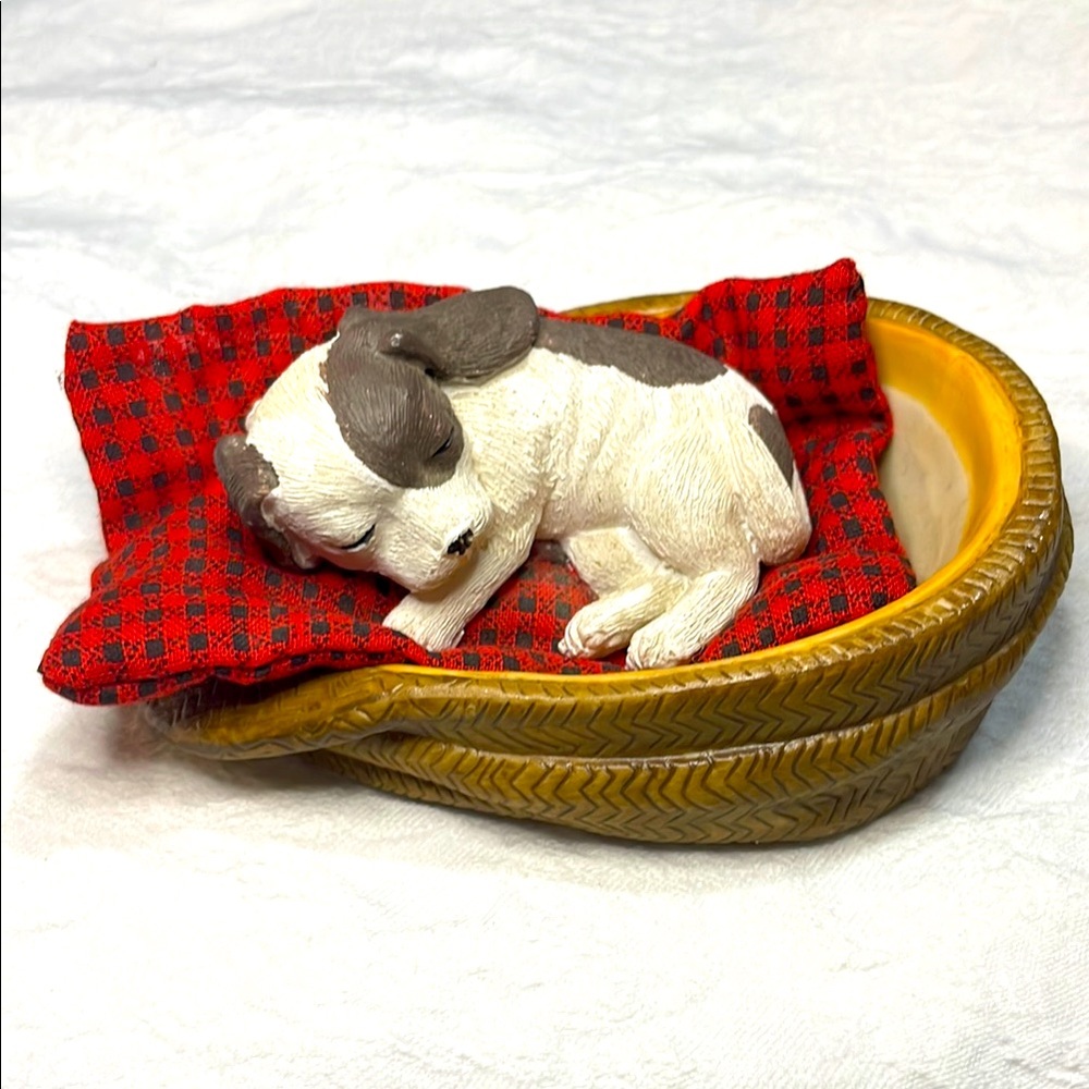 Charming Canine Figurine with Red Cushion